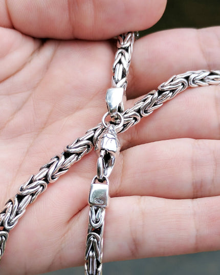 Woven Rope 925 Sterling Silver Byzantine Chain Necklace – 3mm, 4mm & 5mm Thickness, Lobster Clasp, Lengths 18–30", Made in Thailand