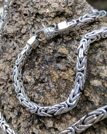 Woven Rope 925 Sterling Silver Byzantine Chain Necklace – 3mm, 4mm & 5mm Thickness, Lobster Clasp, Lengths 18–30", Made in Thailand