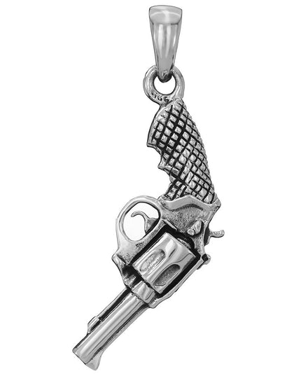 Sterling Silver Revolver Pendant – Solid 925 Gun Charm for Men & Women (Colt Style)