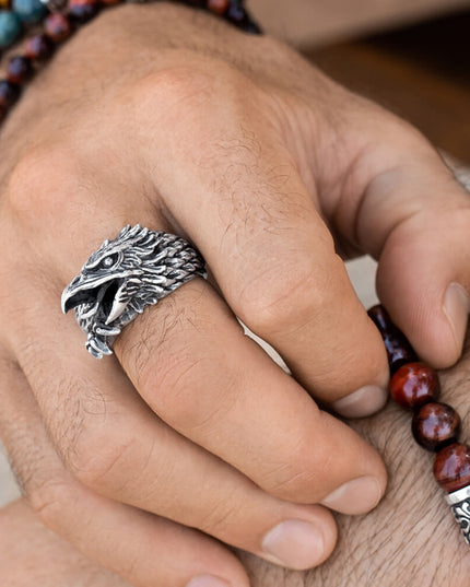 Wild Vulture Eagle Ring – 925 Sterling Silver Men’s Statement Ring, Handmade Symbol of Power & Grace