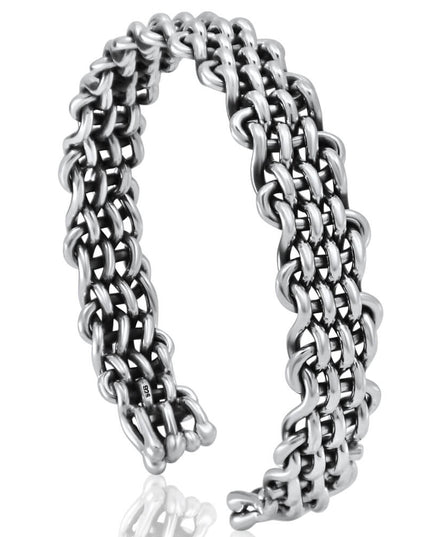 Silver Wire 925 Sterling Silver Men’s Cuff Bracelet – 12mm Wide, 42g, Adjustable Fit, Made in Thailand