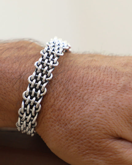 Silver Wire 925 Sterling Silver Men’s Cuff Bracelet – 12mm Wide, 42g, Adjustable Fit, Made in Thailand