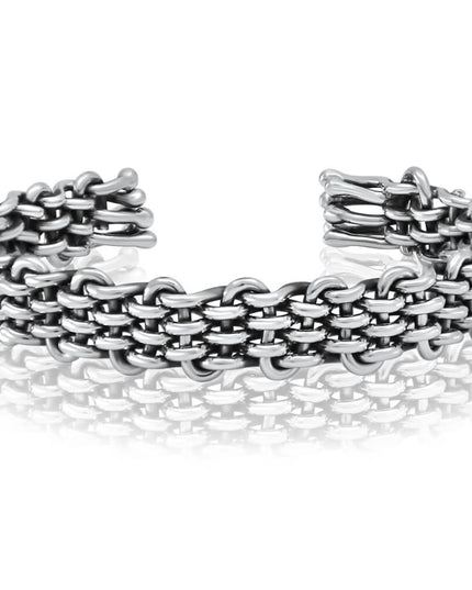 Silver Wire 925 Sterling Silver Men’s Cuff Bracelet – 12mm Wide, 42g, Adjustable Fit, Made in Thailand
