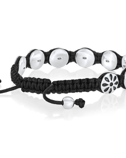 One Love 925 Sterling Silver & Cotton Thread Bracelet – Adjustable Unisex Design, Sizes S/M & L/XL, Made in Thailand