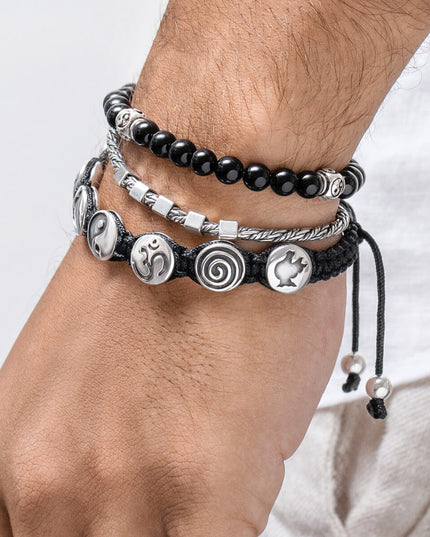 One Love 925 Sterling Silver & Cotton Thread Bracelet – Adjustable Unisex Design, Sizes S/M & L/XL, Made in Thailand