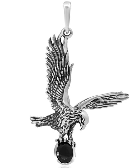 Eagle Catch Pendant – 925 Sterling Silver with Black CZ Stone