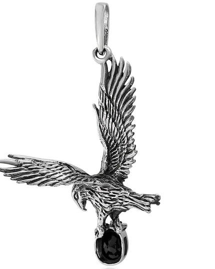 Eagle Catch Pendant – 925 Sterling Silver with Black CZ Stone