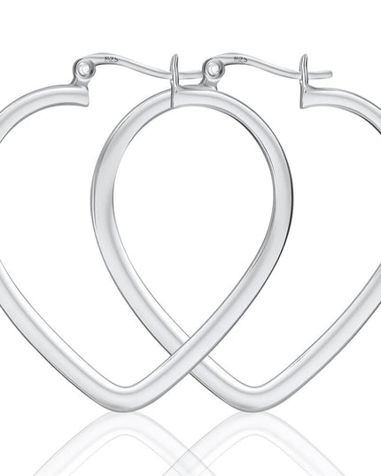 Sterling Hearts Hoop Earrings – 925 Sterling Silver, 39mm x 41mm, Latch Back, Lightweight Pair for Women