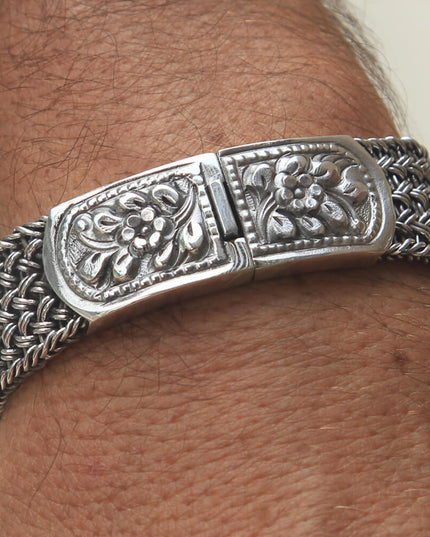 Silver Flora Bracelet – Unique 925 Sterling Silver Wide Design