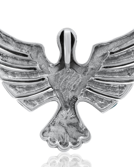 Eagle Myth 925 Sterling Silver Handmade Pendant – Mohave Turquoise, Blue Opal & Coral Gemstones, 50x40mm, 16g