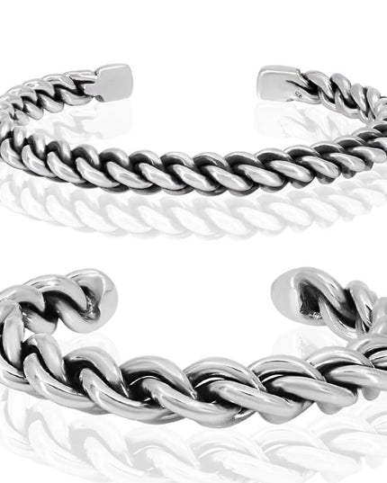 Heavy Power 925 Sterling Silver Twisted Cuff Bracelet – Small 7mm (46g) & Big 12mm (94g), Unisex, Made in Thailand