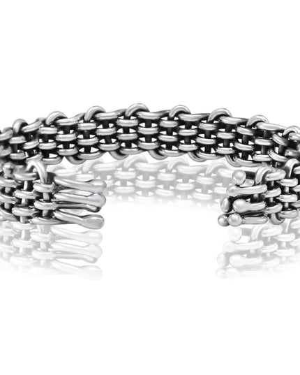 Silver Wire 925 Sterling Silver Men’s Cuff Bracelet – 12mm Wide, 42g, Adjustable Fit, Made in Thailand