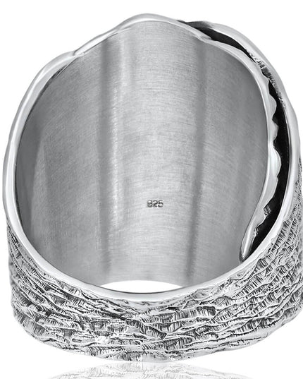 Leaf Embrace Ring – Wide Wrapped Leaf Design in 925 Sterling Silver, Adjustable Women’s Statement Ring