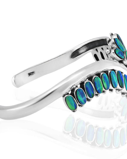 Blue Crown Cuff Bracelet – Sterling Silver with Genuine Blue Opals
