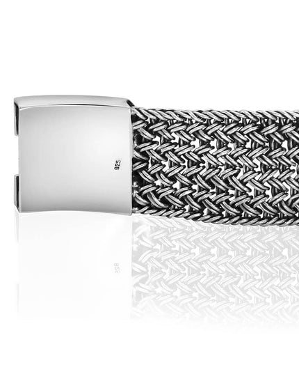 Wide Silver Net Bracelet – Solid 925 Sterling Silver Handmade Cuff