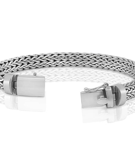 Silver Lightning 925 Sterling Silver Woven Bracelet – 9mm Wide, Double-Lock, Sizes 7.5–10.5, Made in Thailand
