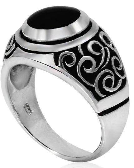 Eye of Ra 925 Sterling Silver Ring with Black Onyx – Wide 16mm Band, Sizes 9–14, Made in Thailand