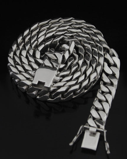 Cuban Chain 925 Sterling Silver Necklace – 10mm Wide, Double-Lock, Heavyweight, Lengths 18–30", Made in Thailand