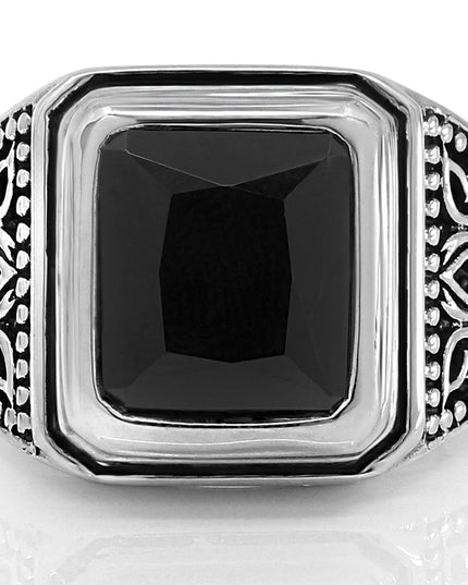 Onyx Signet 925 Sterling Silver Ring – Black Onyx 12x14mm, Sizes 8–15, Made in Thailand