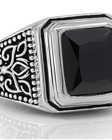 Onyx Signet 925 Sterling Silver Ring – Black Onyx 12x14mm, Sizes 8–15, Made in Thailand