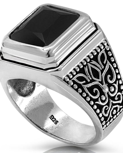 Onyx Signet 925 Sterling Silver Ring – Black Onyx 12x14mm, Sizes 8–15, Made in Thailand