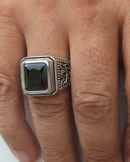 Onyx Signet 925 Sterling Silver Ring – Black Onyx 12x14mm, Sizes 8–15, Made in Thailand