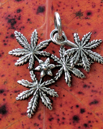 Cannabis Leaf Pendant – Solid 925 Sterling Silver Necklace Charm