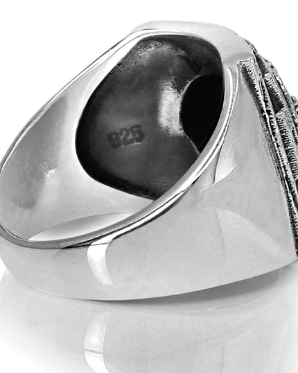 Cross Signet Ring – 925 Sterling Silver with Black CZ Stones