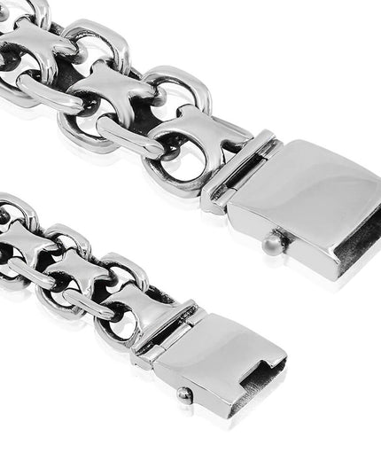 X Biker 925 Sterling Silver Heavy Bracelet – Thick 15mm / 20mm Wide, Double-Lock, Sizes 7–11, Made in Thailand