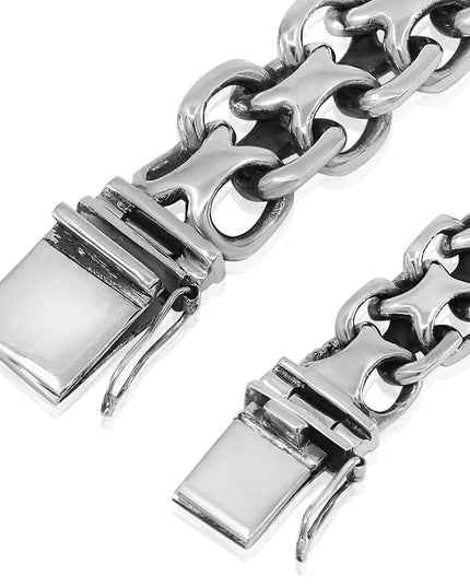 X Biker 925 Sterling Silver Heavy Bracelet – Thick 15mm / 20mm Wide, Double-Lock, Sizes 7–11, Made in Thailand