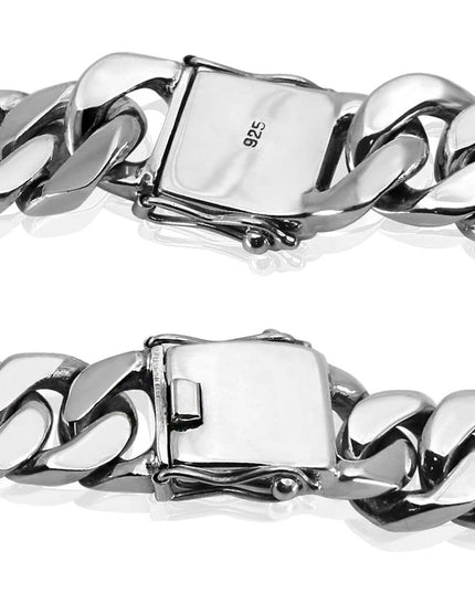Cuban Chain Bracelet – Heavy 925 Sterling Silver with Double-Lock Safety