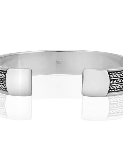 Braided Strips Cuff Bracelet – Solid 925 Sterling Silver Unisex Design
