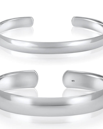 Silver Curve 925 Sterling Silver Cuff Bracelet – 7mm & 10mm Wide, Unisex Adjustable, Made in Thailand