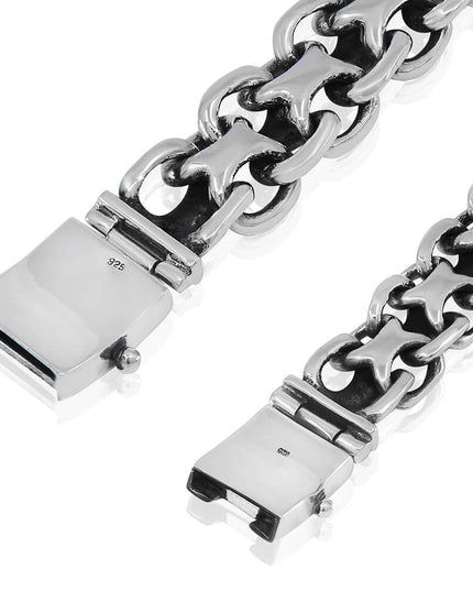 X Biker 15MM 925 Sterling Silver Men’s Bracelet – Heavy 80g, Size 7", Double-Lock Safety, Made in Thailand