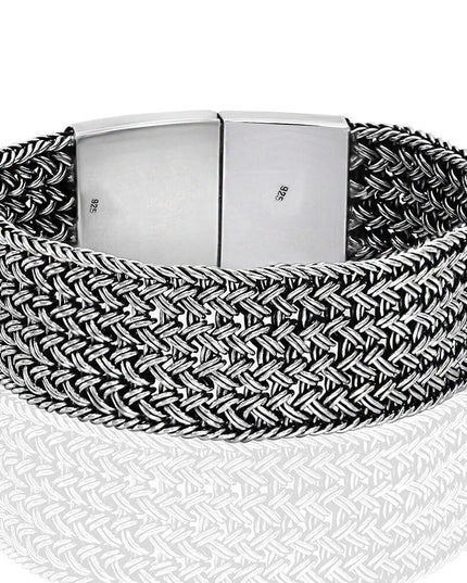 Wide Silver Net Bracelet – Solid 925 Sterling Silver Handmade Cuff