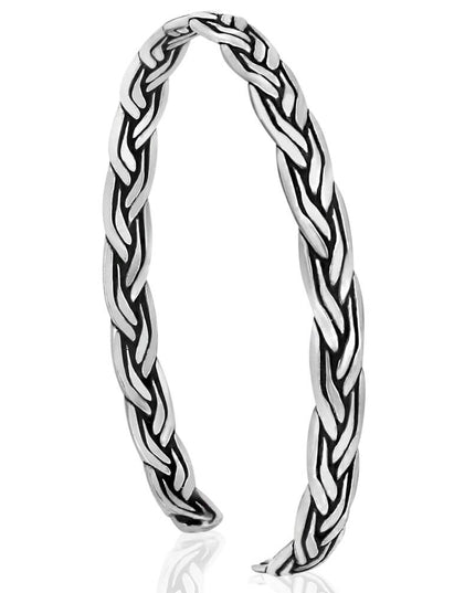 Silver Braid Cuff Bracelet – High-Quality 925 Sterling Silver, 5mm Width, Adjustable 6.3” Fit, Unisex, Gift Included