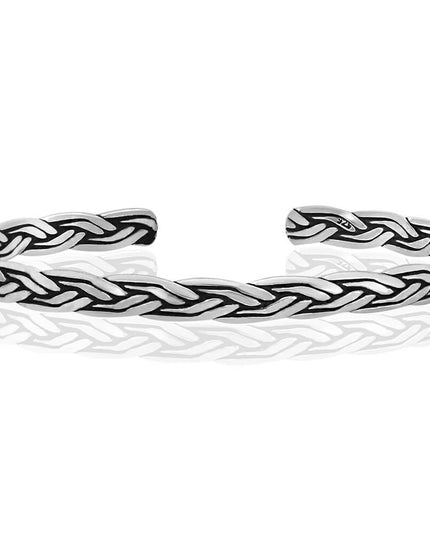 Silver Braid Cuff Bracelet – High-Quality 925 Sterling Silver, 5mm Width, Adjustable 6.3” Fit, Unisex, Gift Included