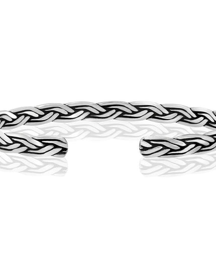 Silver Braid Cuff Bracelet – High-Quality 925 Sterling Silver, 5mm Width, Adjustable 6.3” Fit, Unisex, Gift Included