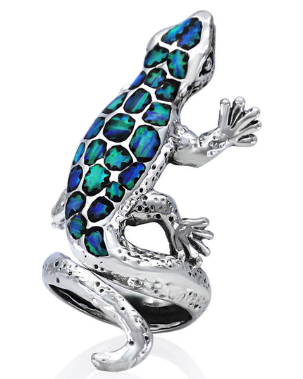 Lucky Lizard Ring – 925 Sterling Silver Adjustable Design with Blue Opal or Colorful Gemstones