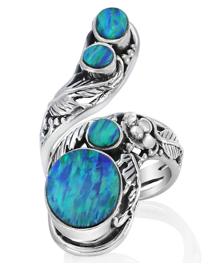 Blue Opal Women’s Ring – Sterling Silver Adjustable Handmade Design