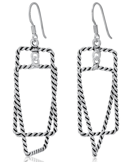 Double Rectangle 925 Sterling Silver Women’s Dangle Earrings – 13x53mm, French Hook, 5g Pair