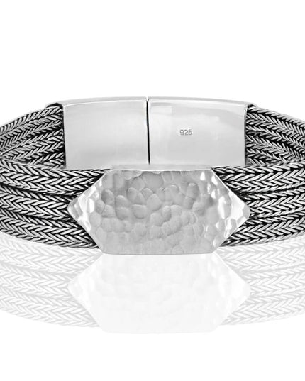 Sterling Trio Bracelet – 925 Sterling Silver Three-Braided Unisex Cuff, 7–10 Inch