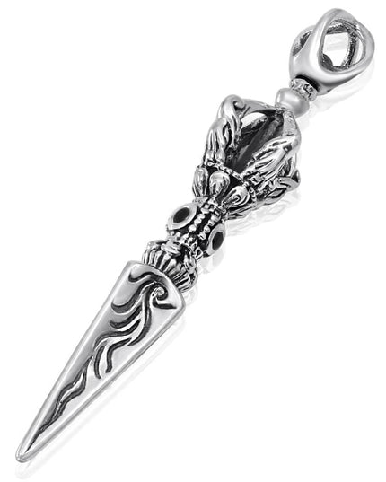 Silver Phurba Pendant – 925 Sterling Silver with Black CZ Stones