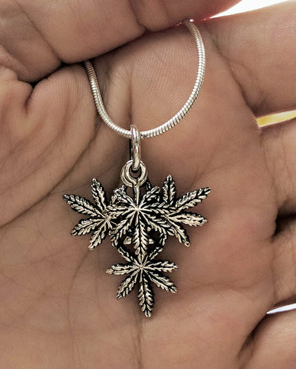 Cannabis Leaf Pendant – Solid 925 Sterling Silver Necklace Charm
