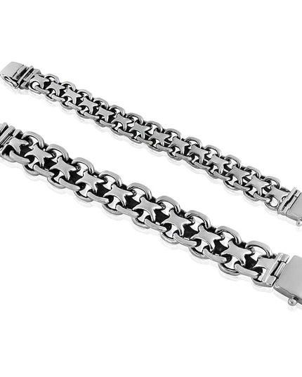 X Biker 925 Sterling Silver Heavy Bracelet – Thick 15mm / 20mm Wide, Double-Lock, Sizes 7–11, Made in Thailand