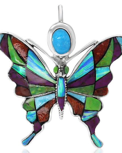Colorful Butterfly Pendant – 925 Sterling Silver with Genuine Gemstones