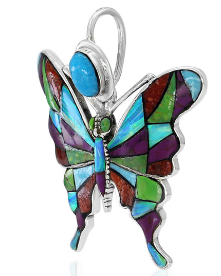 Colorful Butterfly Pendant – 925 Sterling Silver with Genuine Gemstones