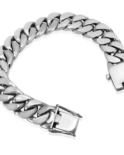 Cuban Chain Bracelet – Heavy 925 Sterling Silver with Double-Lock Safety