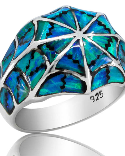 Blue Spider Net Ring – Handmade 925 Sterling Silver with Genuine Blue Opal
