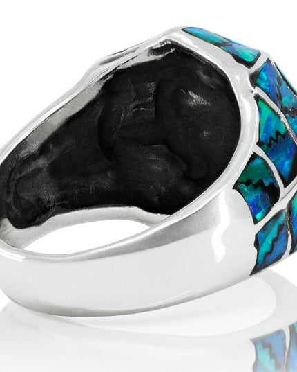 Blue Spider Net Ring – Handmade 925 Sterling Silver with Genuine Blue Opal